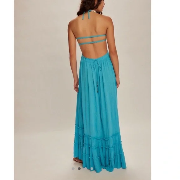 Free People Extratropical Romantic Open Back Tiered Ruffle Vacation Maxi Dress
